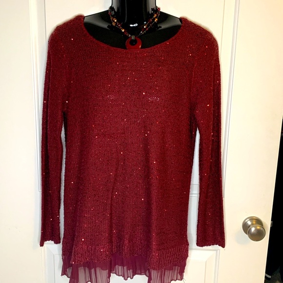 Women’s Faded Glory Maroon Sweater with Sequin & Sheer detail, XL (16-18), EUC - Picture 1 of 9